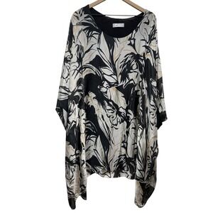 Tina Stephens Women O/S Italy Silk Floral Poncho Tunic Top Lagenlook Artsy